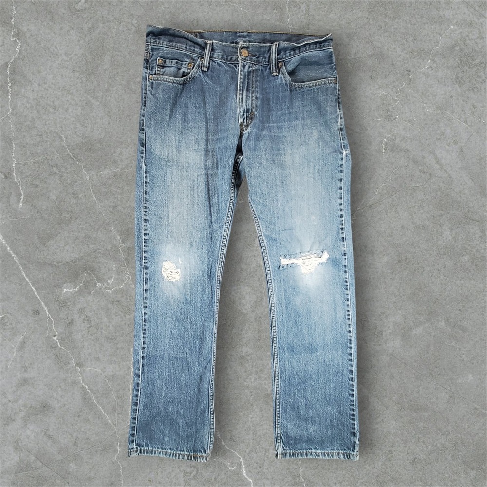 Levi's 514 Straight Fit Jeans Mens 34x34 Blue Distressed Medium Wash Denim
